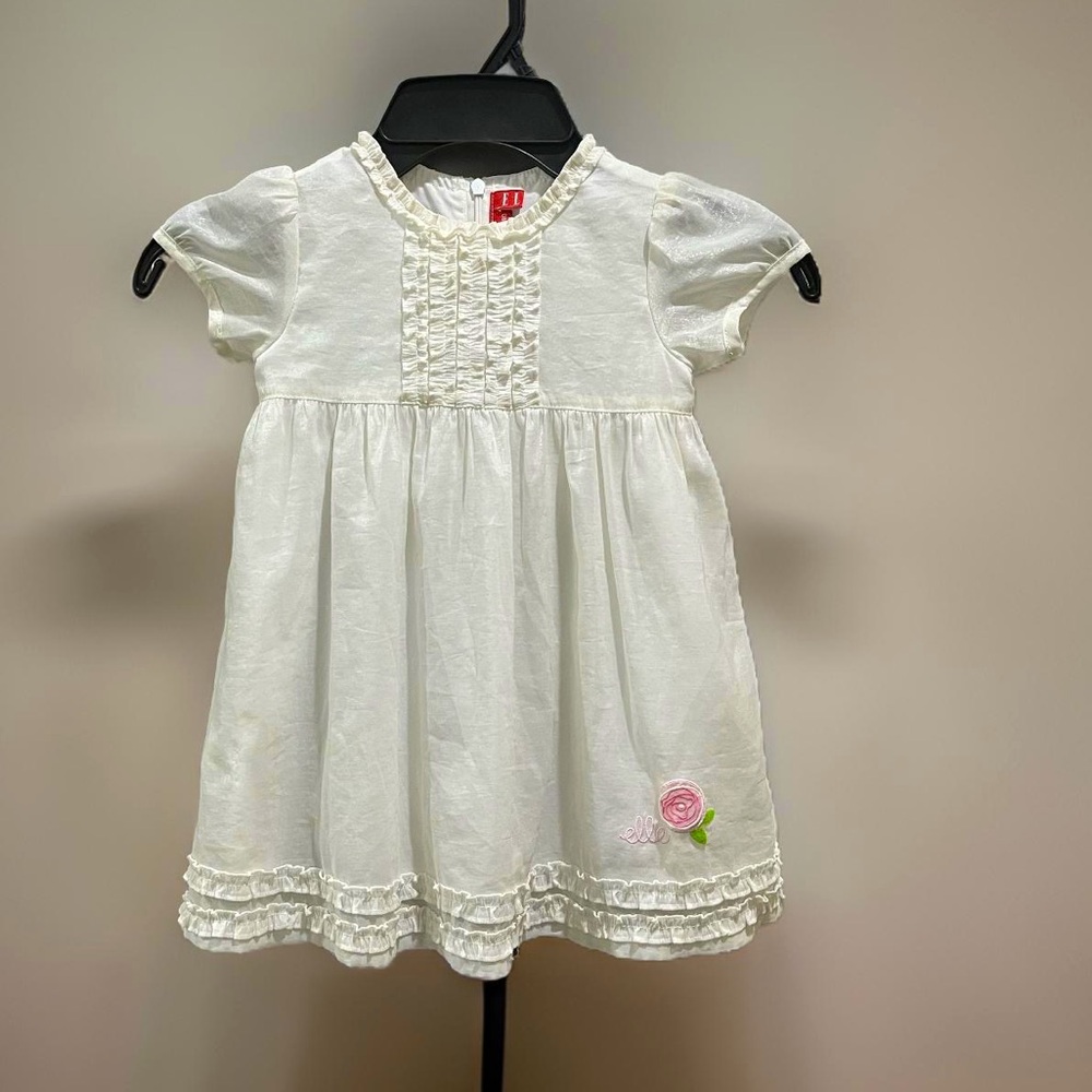 ELLE Off White Baby Dress with Pink Rose